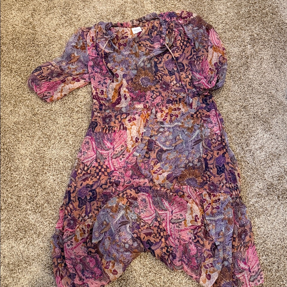 Misa Los Angeles Paisley Midi Dress in Pink and Purple